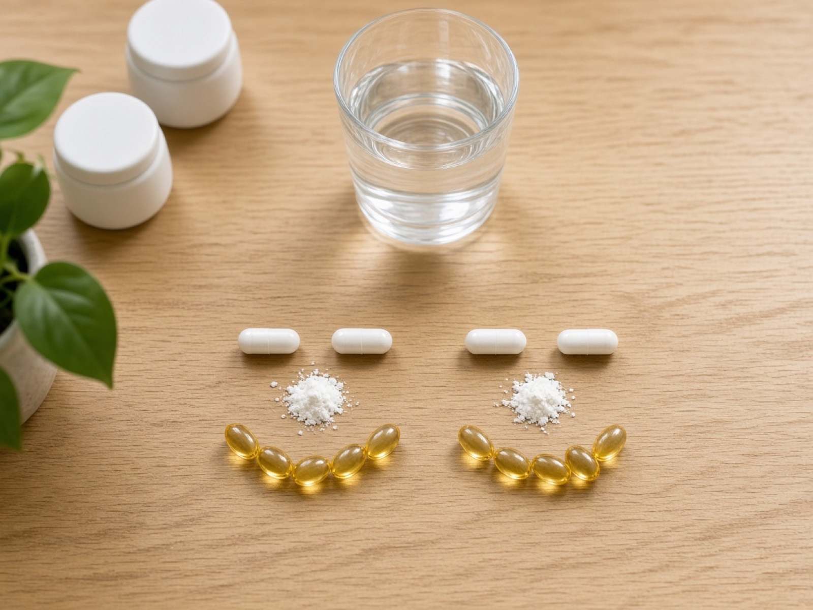 Two smiley faces made of capsules, as if the dose was taken twice.